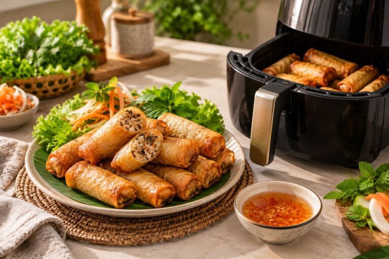 chiên chả giò đông lạnh bằng nồi chiên không dầu